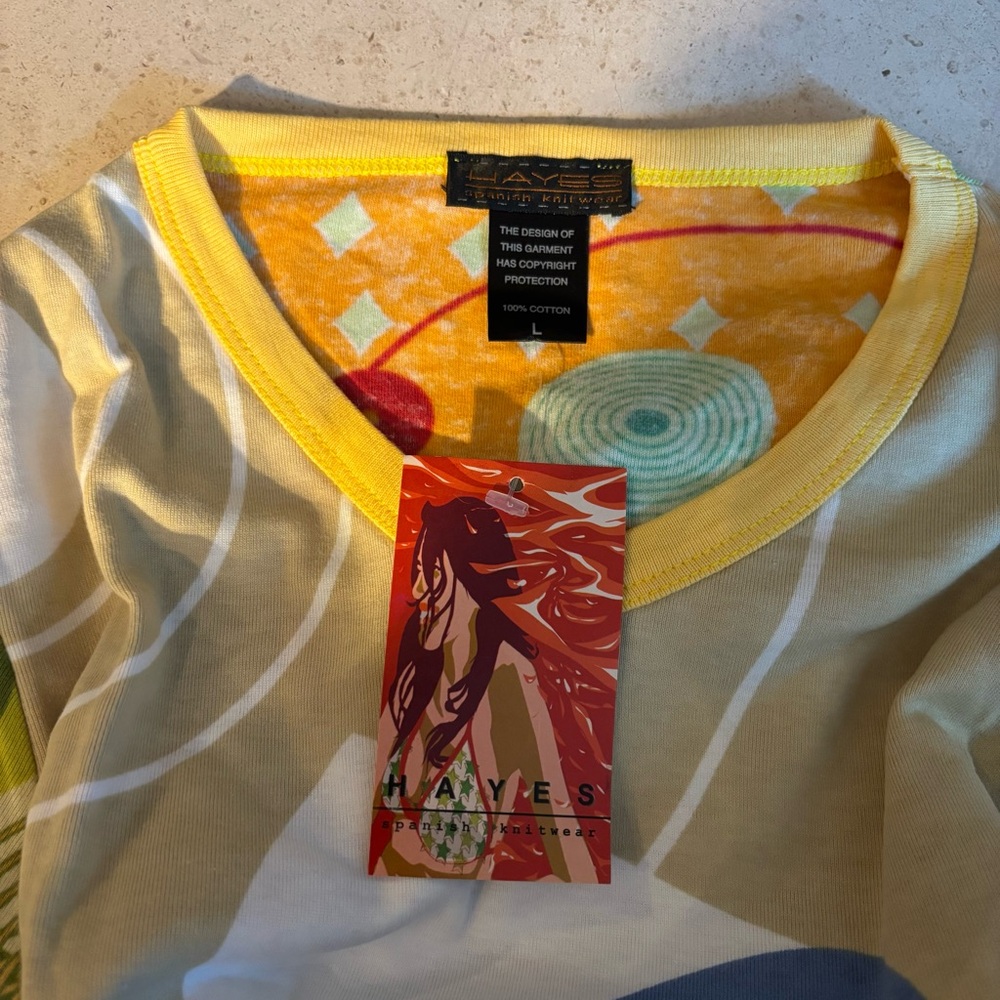 NWT Vintage Y2K Hayes Top Long Flare Sleeve Custo Barcelona T-shirt Graphic - Picture 3 of 7